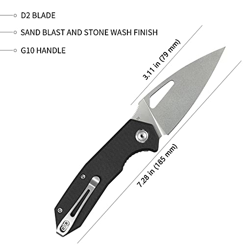 KUBEY Coeus KU122A 7.28" Thumb Open Pocket Knife, High Flat Ground Blade and Ergonomic G10 Handle Small Knife for Camping Hunting and Everyday Carry