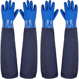 2 pairs long gloves extra-long 27.5 inch rubber gloves waterproof pvc reusable long gloves long cuff gloves heavy duty anti-skid acid-alkali and oil for household fishery agriculture animal husbandry