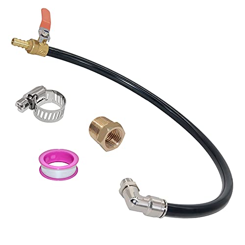 Beduan Extended Tank Drain Assembly Kit with 1/4" NPT Elbow Push to connect fitting 20 Inch Nylon tubing 10mm OD barb brass ball valve for Air Compressor