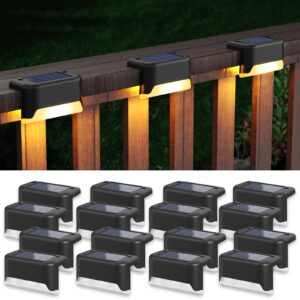 aponuo solar step deck fence lights, solar step lights outdoor waterproof led solar fence lamp for patio, stairs,garden pathway, step and fences(warm white)