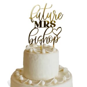 personalized future mrs cake topper, custom name cupcake topper with heart, bridal shower decor, calligraphy, bachelorette, engagement, wedding cake topper, hand lettered, script, table centerpiece