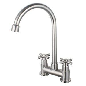 umanyi bar faucet 2 hole 4" centerset high arc stainless steel brushed nickel bar prep kitchen sink faucet with two cross handle sskf10-1