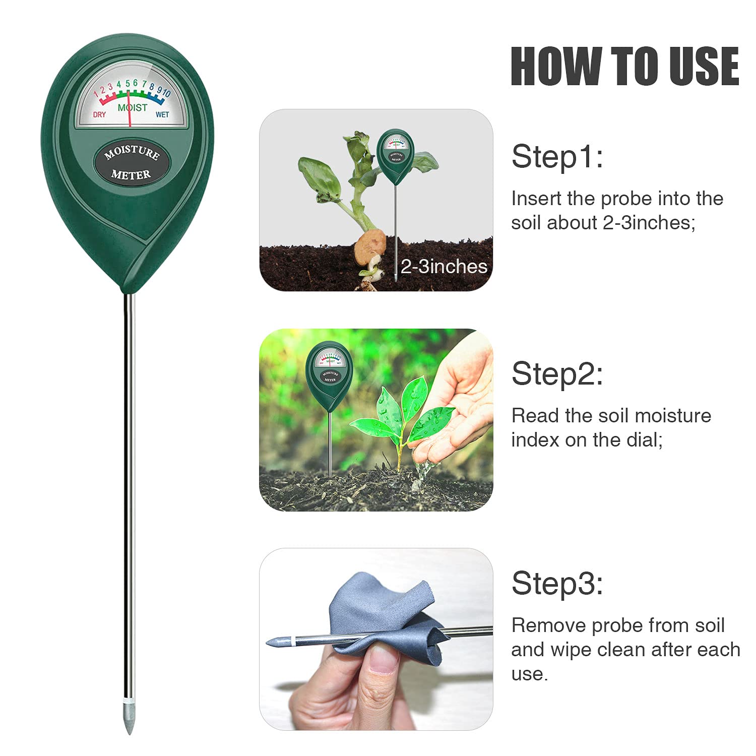 MOOCK Soil Moisture Meter, Portable Plant Soil Test Kit Indoor Outdoor Use, Hygrometer Moisture Sensor Water Meter for Potted Plants Succulents Trees Lawn Farm Garden, No Battery Needed, Easy to Read