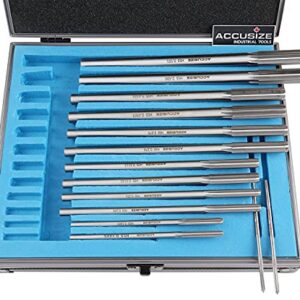 Accusize Industrial Tools Over and Under Sizes 0.1240'' Thru 0.5010'' HSS M2 Premium Chucking Reamer Set, Right Hand Cut, 14pcs/Set, 5528-SX00