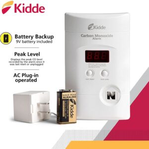 Kidde Carbon Monoxide Detector, Plug In Wall with 9-Volt Battery Backup, Digital LED Display, 2 Pack