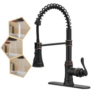 bathlavish kitchen faucet oil rubbed bronze with pull down sprayer black single handle bar sink farmhouse commercial with 10 inch hole cover plate solid brass lead-free