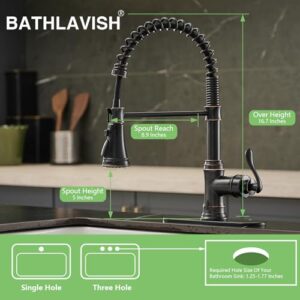 BATHLAVISH Kitchen Faucet Oil Rubbed Bronze with Pull Down Sprayer Black Single Handle Bar Sink Farmhouse Commercial with 10 inch Hole Cover Plate Solid Brass Lead-Free