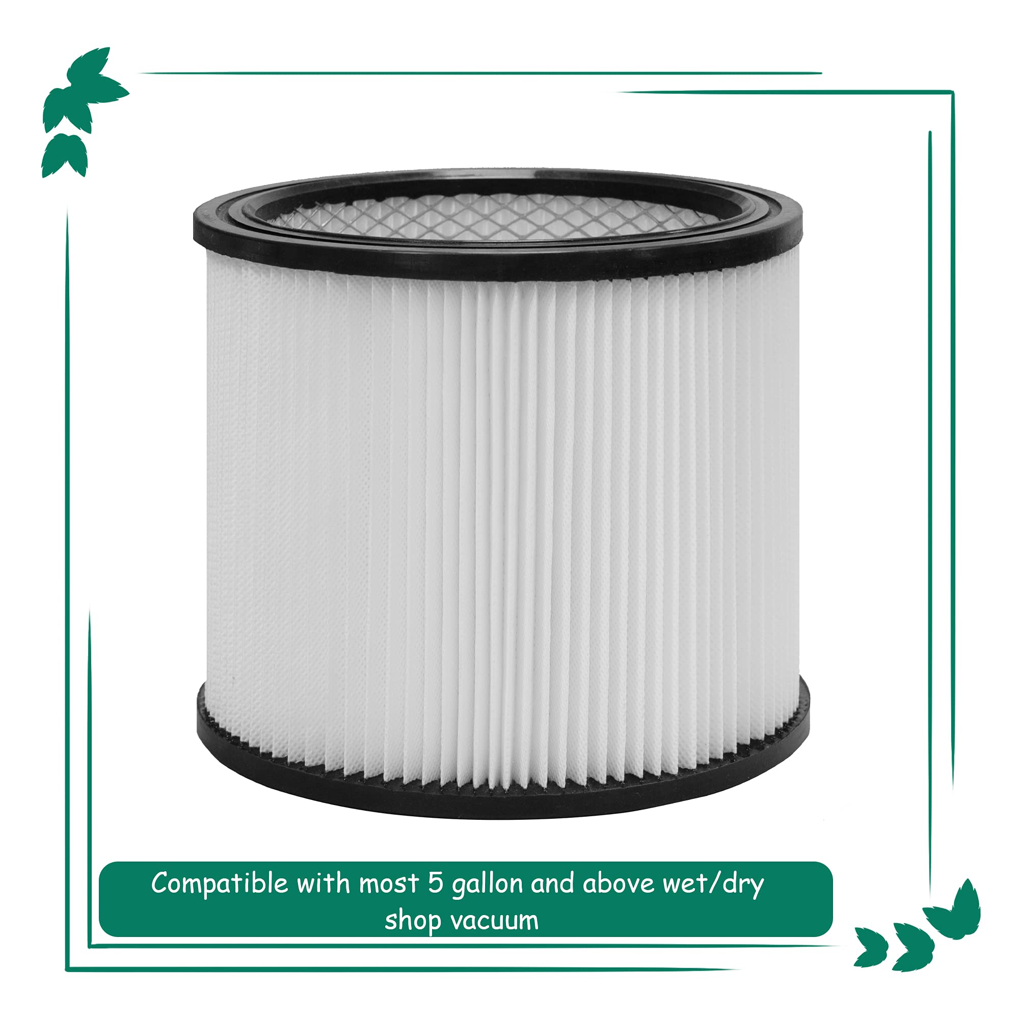 Asheviller 90304 Replacement Filter with Lid, Compatible with Shop-Vac 90304, 90350, 90333, Shop Vac 903-04-00, 9030400, 90595, 5 Gallon Up Wet/Dry Vacuum Cleaners, 2Pack