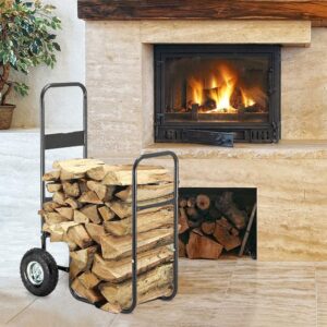 Trlec gt4-ly Firewood Cart 220 with Large Wheels, Fireplace Log Rolling Caddy Hauler, Wood Mover Outdoor Indoor Storage Holder Rack, Heavy Duty