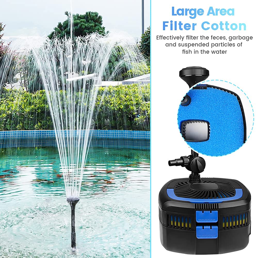 ANBULL 1370GPH Pond Filter Pump, 110V/57W Fountain Submersible Water Pump, High Efficiency Filter Water Pump for Clearing Pond Garden Waterfall Fish Tank