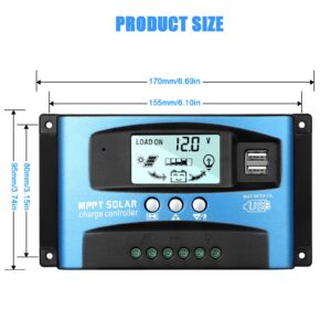 EEEKit MPPT 100A Solar Charge Controller, Upgraded Solar Panel 12V 24V Dual USB Intelligent Regulator, Adjustable Parameter Backlight LCD Display and Timer Setting, Multi-Function Protection