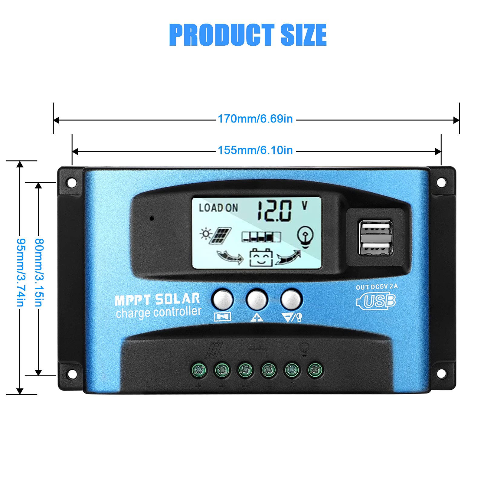 EEEKit MPPT 100A Solar Charge Controller, Upgraded Solar Panel 12V 24V Dual USB Intelligent Regulator, Adjustable Parameter Backlight LCD Display and Timer Setting, Multi-Function Protection