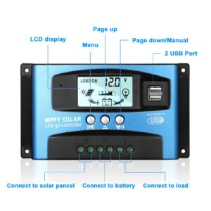 EEEKit MPPT 100A Solar Charge Controller, Upgraded Solar Panel 12V 24V Dual USB Intelligent Regulator, Adjustable Parameter Backlight LCD Display and Timer Setting, Multi-Function Protection