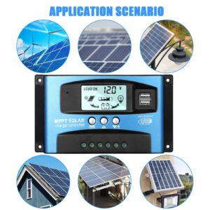 EEEKit MPPT 100A Solar Charge Controller, Upgraded Solar Panel 12V 24V Dual USB Intelligent Regulator, Adjustable Parameter Backlight LCD Display and Timer Setting, Multi-Function Protection