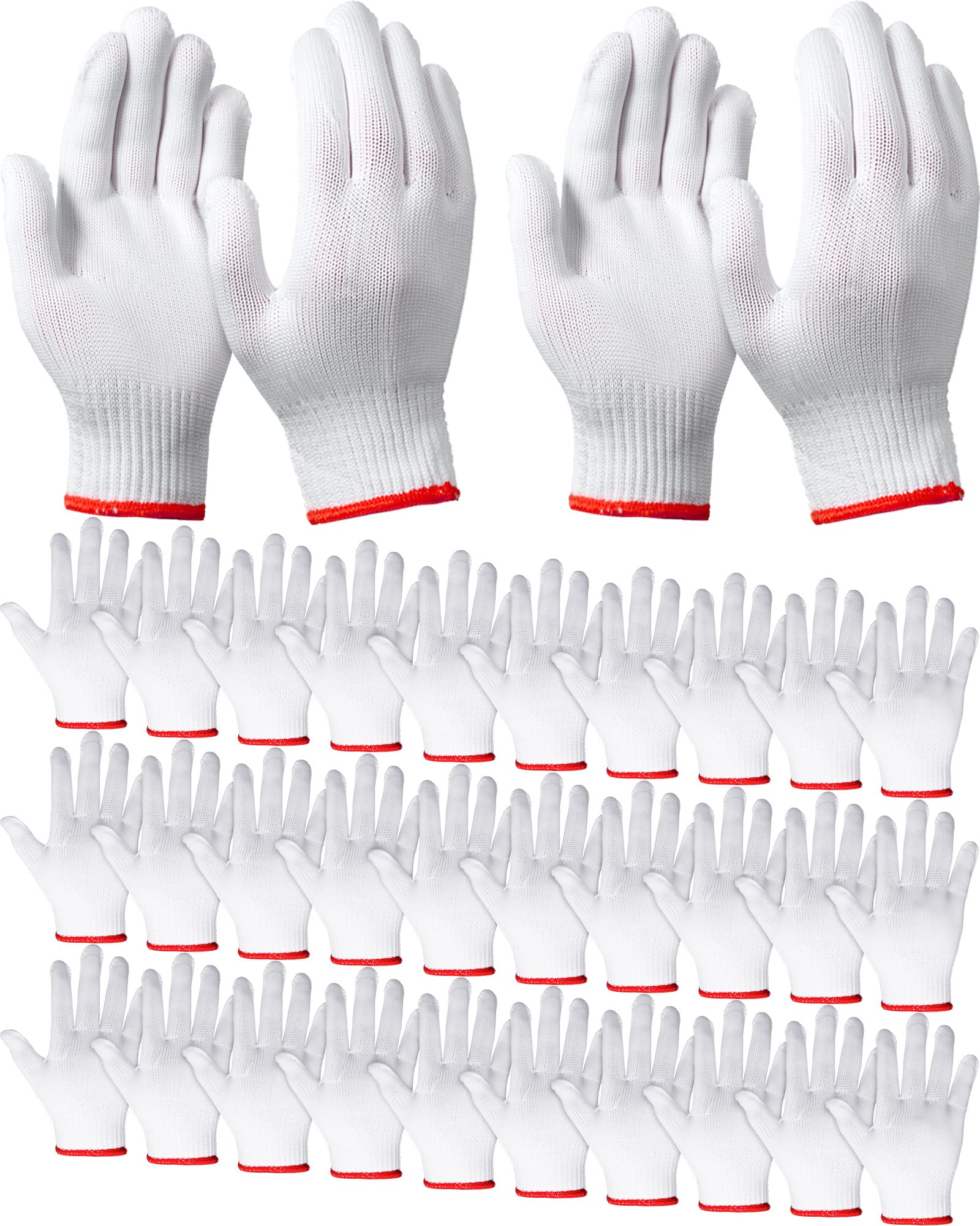 SATINIOR 36 Pairs Hand Work Gloves White Cotton Liners Gloves Safety Work Gloves Liners Men Women Cotton BBQ Gloves (Red Edging), One Size
