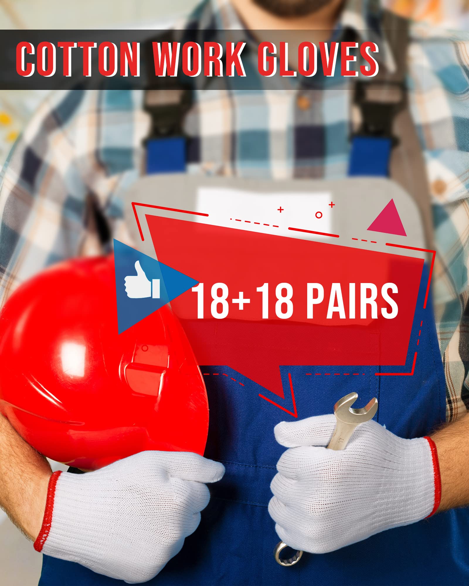SATINIOR 36 Pairs Hand Work Gloves White Cotton Liners Gloves Safety Work Gloves Liners Men Women Cotton BBQ Gloves (Red Edging), One Size