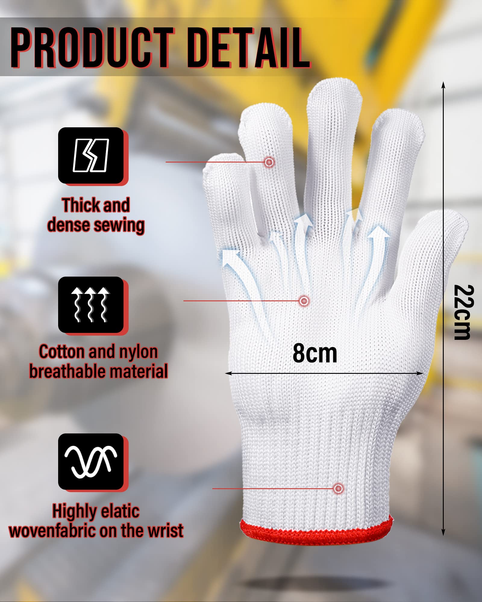 SATINIOR 36 Pairs Hand Work Gloves White Cotton Liners Gloves Safety Work Gloves Liners Men Women Cotton BBQ Gloves (Red Edging), One Size