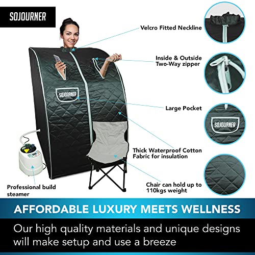 Sojourner Portable Sauna for Home - Steam Sauna Tent, Personal Sauna - Sauna Heater, Tent, Chair, Remote Included for Home Sauna - Enjoy Your Own Personal Spa