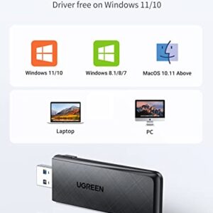 UGREEN AC1300 USB WiFi Adapter 5G 2.4G Dual Band USB 3.0 WiFi Dongle for Desktop PC Mini Wireless Computer Network Adapter Compatible with Windows 11/10/8.1/8/7, MacOS 10.11 Above