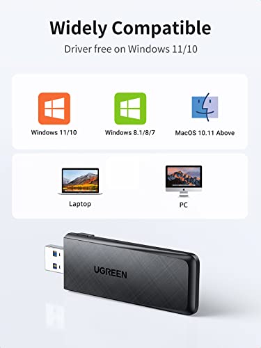 UGREEN AC1300 USB WiFi Adapter 5G 2.4G Dual Band USB 3.0 WiFi Dongle for Desktop PC Mini Wireless Computer Network Adapter Compatible with Windows 11/10/8.1/8/7, MacOS 10.11 Above