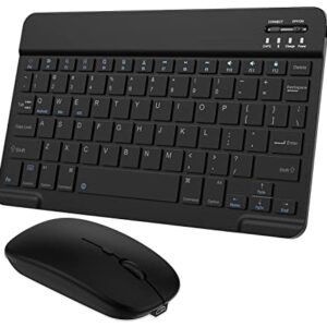 Ultra-Slim Small Bluetooth Keyboard and Mouse Combo Portable Rechargeable Cordless Wireless Keyboard for Android Tablet Cell Phone Samsung Smartphone iPhone iPad Mini Pro Air Windows Surface (Black)