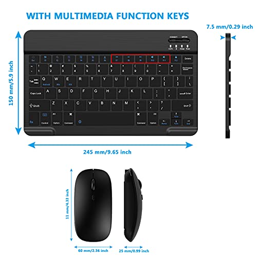 Ultra-Slim Small Bluetooth Keyboard and Mouse Combo Portable Rechargeable Cordless Wireless Keyboard for Android Tablet Cell Phone Samsung Smartphone iPhone iPad Mini Pro Air Windows Surface (Black)