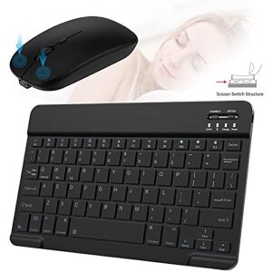 Ultra-Slim Small Bluetooth Keyboard and Mouse Combo Portable Rechargeable Cordless Wireless Keyboard for Android Tablet Cell Phone Samsung Smartphone iPhone iPad Mini Pro Air Windows Surface (Black)