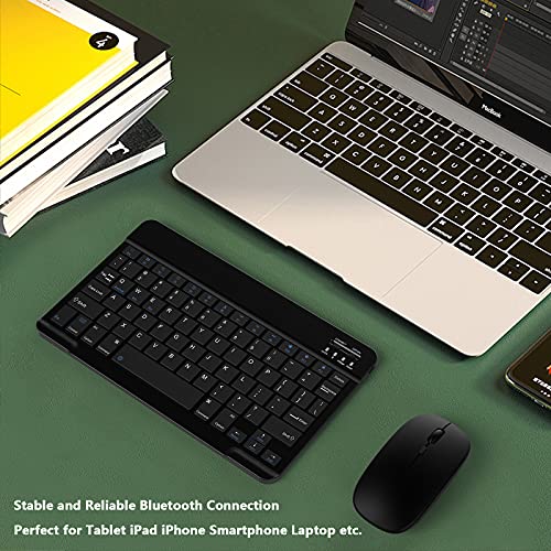 Ultra-Slim Small Bluetooth Keyboard and Mouse Combo Portable Rechargeable Cordless Wireless Keyboard for Android Tablet Cell Phone Samsung Smartphone iPhone iPad Mini Pro Air Windows Surface (Black)