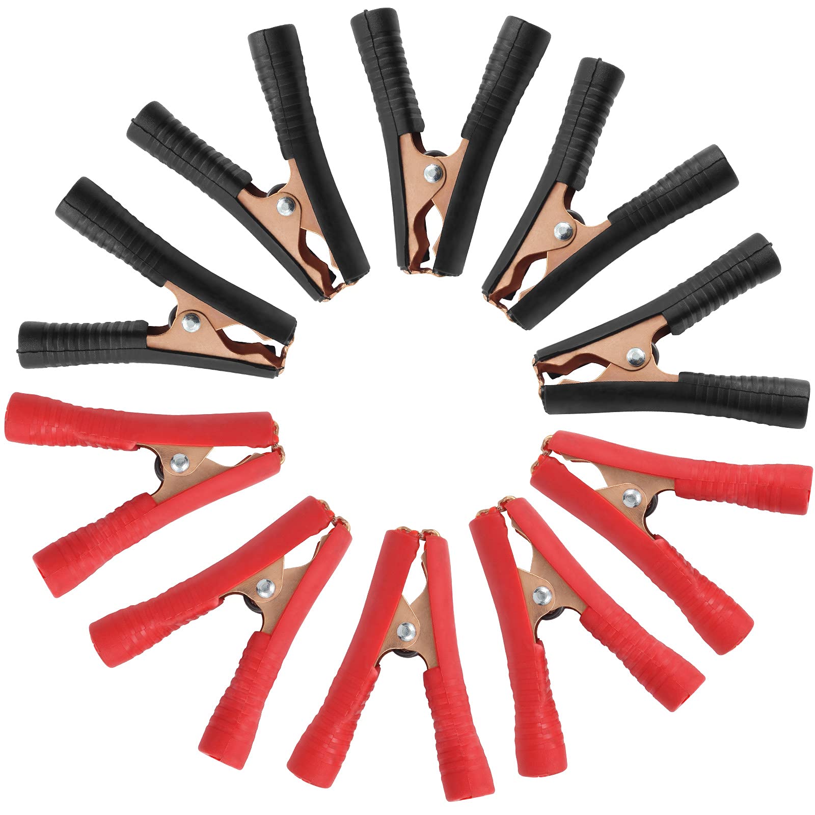 Qjaiune 10Pcs 100A Insulated Alligator Clips Electrical Heavy Duty Alligator Clamps, Battery Replacement Cable Metal Spring Loaded Jumper Clips for Car Auto Vehicle Boat (Red & Black）