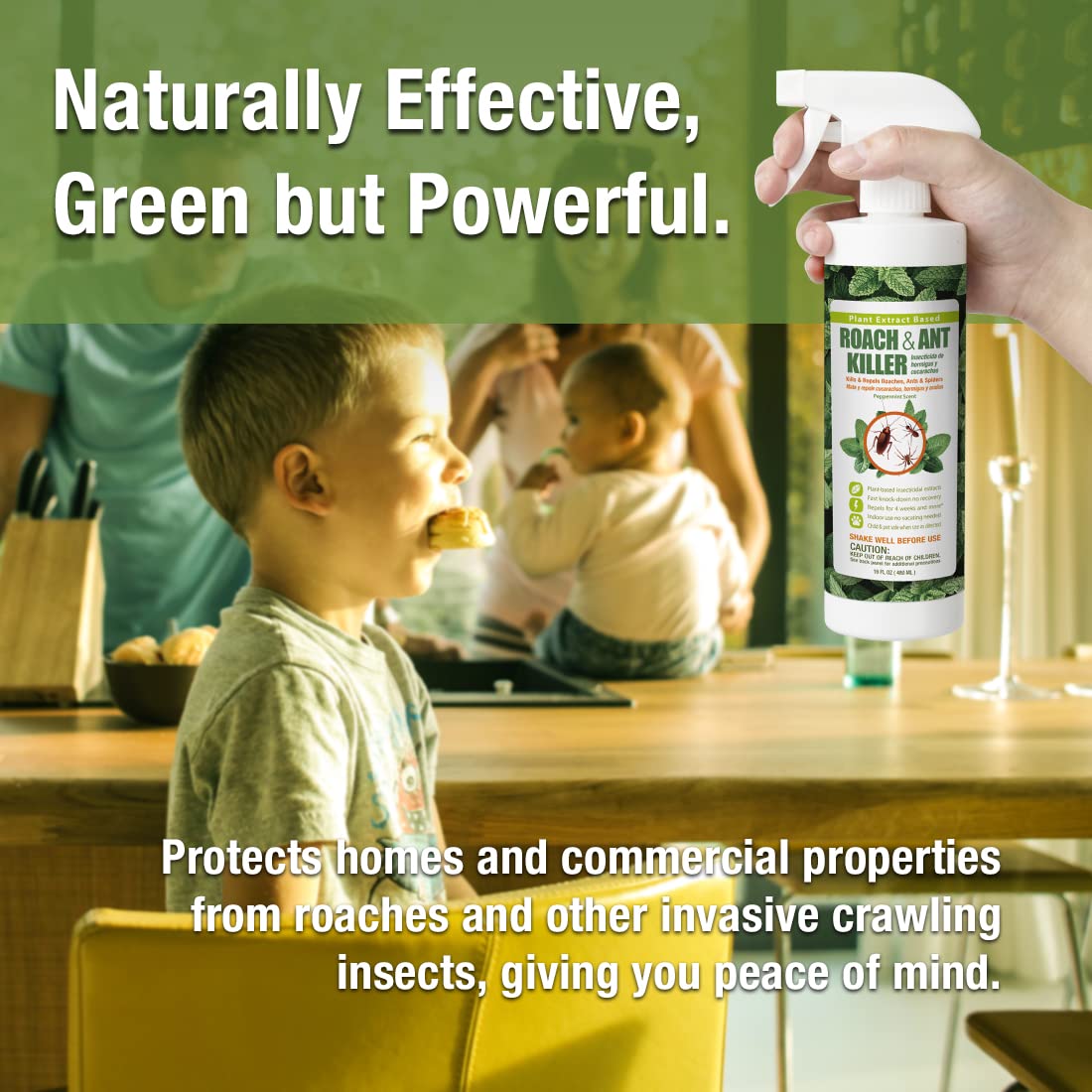 EcoRaider Roach Killer and Repellent (16oz), Fast Kill & Lasting Repellency, Green & Non-Toxic