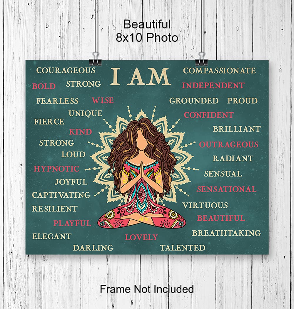 Positive Affirmations Wall Decor - Motivational Wall Art Posters 8x10 - Inspirational Quotes - Encouragement Gifts for Women - Empowered Women - Uplifting Gifts for Women - Encouraging Yoga Wall Art