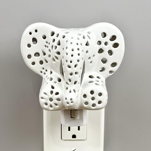 Lilys Lights Handmade LED Ceramic Elephant Plug in Night Light for Kids (White Elephant)