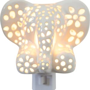 Lilys Lights Handmade LED Ceramic Elephant Plug in Night Light for Kids (White Elephant)