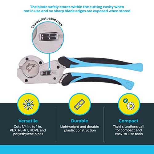 SharkBite Pro PEX Pipe Cutter with Replaceable Blade, PEX, PE-RT, HDPE, Polyethylene Tubing, 25880