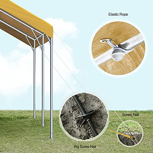 FINFREE 10 x 20 ft Heavy Duty Carport with 4 Sandbags, Car Canopy for Auto, Boat & Market Stall, Adjustable Height from 9.5 ft to 11 ft,Beige