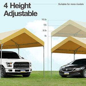 FINFREE 10 x 20 ft Heavy Duty Carport with 4 Sandbags, Car Canopy for Auto, Boat & Market Stall, Adjustable Height from 9.5 ft to 11 ft,Beige