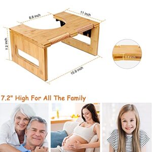 Bamboo 7-Inch Height Toilet Stool, Foldable and No-Slip Toilet Potty Stool with Foot Massager for The Bathroom, Portable Toilet Squatting Stool for Adults and Kids