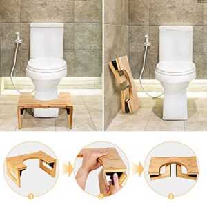 Bamboo 7-Inch Height Toilet Stool, Foldable and No-Slip Toilet Potty Stool with Foot Massager for The Bathroom, Portable Toilet Squatting Stool for Adults and Kids