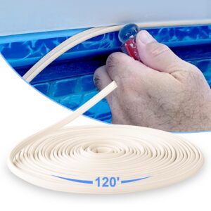 swimming pool liner locking strips - 120ft white pool bead wedge lock roll, pliable plastic flexible pool liner repair kit fit for most above-ground & in-ground swimming pool vinyl beaded liners