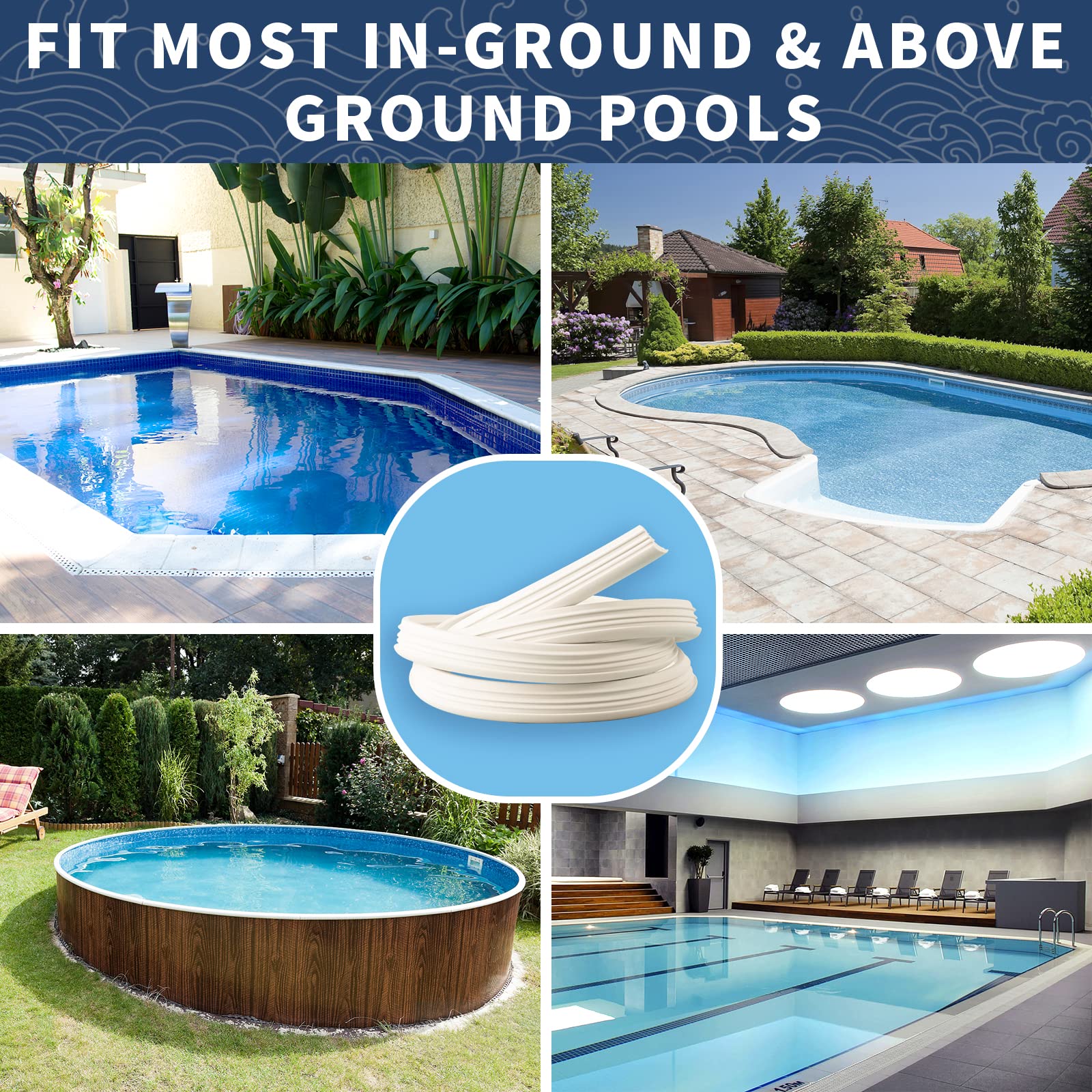 Swimming Pool Liner Locking Strips - 120ft White Pool Bead Wedge Lock Roll, Pliable Plastic Flexible Pool Liner Repair Kit Fit for most Above-Ground & In-Ground Swimming Pool Vinyl Beaded Liners