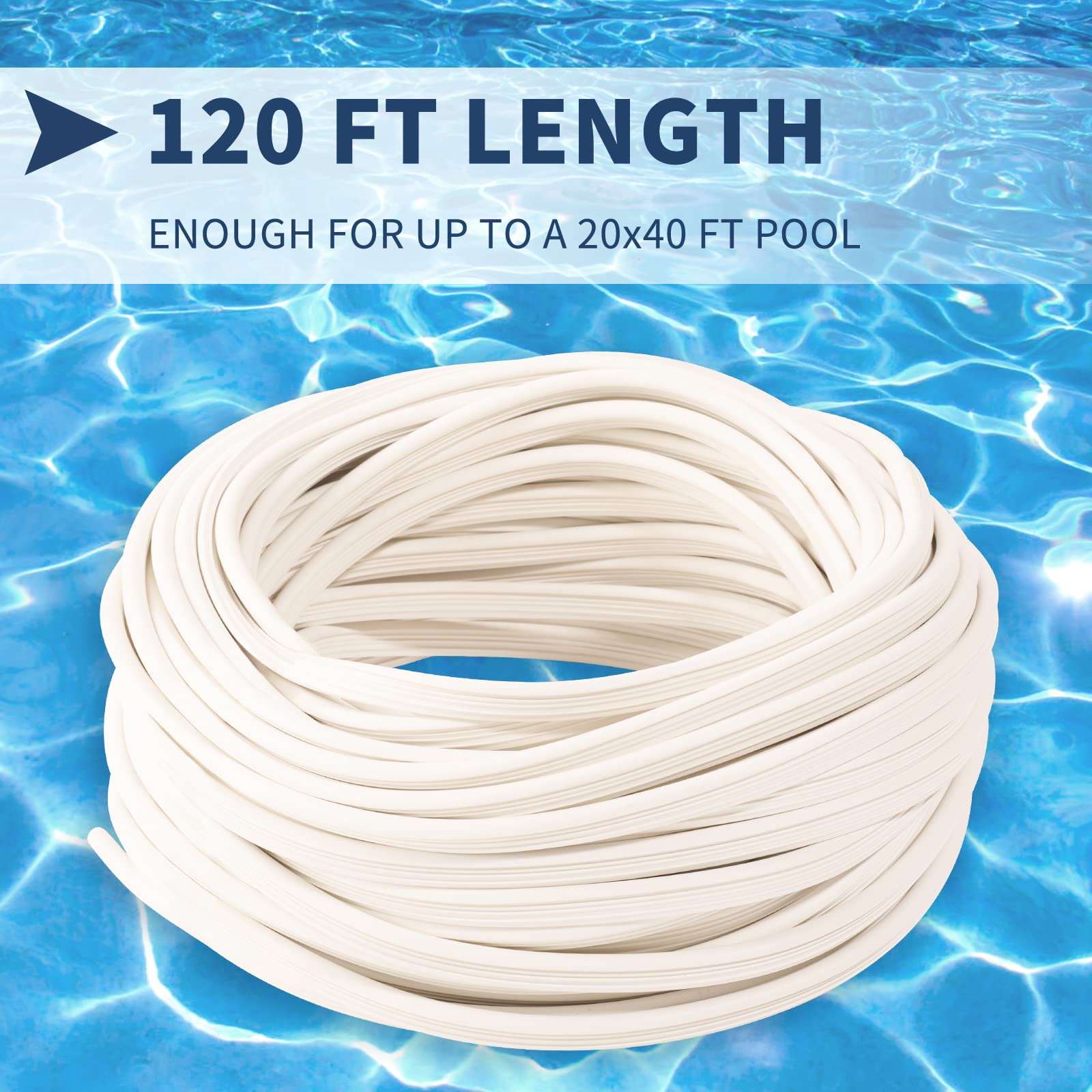 Swimming Pool Liner Locking Strips - 120ft White Pool Bead Wedge Lock Roll, Pliable Plastic Flexible Pool Liner Repair Kit Fit for most Above-Ground & In-Ground Swimming Pool Vinyl Beaded Liners