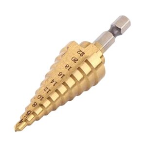 hss titanium coated step drill bit set, 1/4" hex shank quick change cone bits hole expander for wood and metal, 10 step sizes from 4mm to 22mm