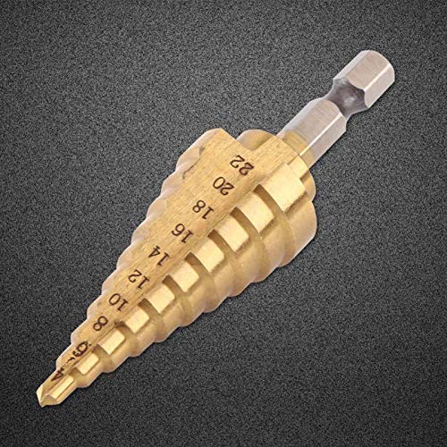 HSS Titanium Coated Step Drill Bit Set, 1/4" Hex Shank Quick Change Cone Bits Hole Expander for Wood and Metal, 10 Step Sizes from 4mm to 22mm