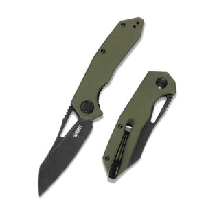 kubey vagrant ku291 folding knife, everyday carry pocket knives 3" aus10 s.s and g10 handle with deep carry clip outdoor knife for men and women (green)