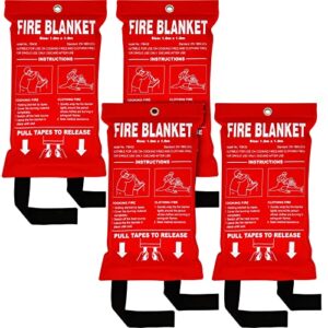 siterwell fire blanket, fiberglass fire suppression blanket for emergency surival，emergency blanket with heat insulation, survival blanket for home, grill, car, boat,4-pack