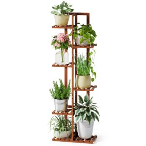 rossny plant stand indoor, 6 tier 7 potted bamboo plant stands for indoor plants, corner plant stand, tiered plant stands, plant shelf for indoor, planter holder for multiple plants indoor tall, brown