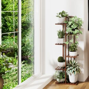 ROSSNY Plant Stand Indoor, 6 Tier 7 Potted Bamboo Plant Stands for Indoor Plants, Corner Plant Stand, Tiered Plant Stands, Plant Shelf For Indoor, Planter Holder for Multiple Plants Indoor Tall, Brown