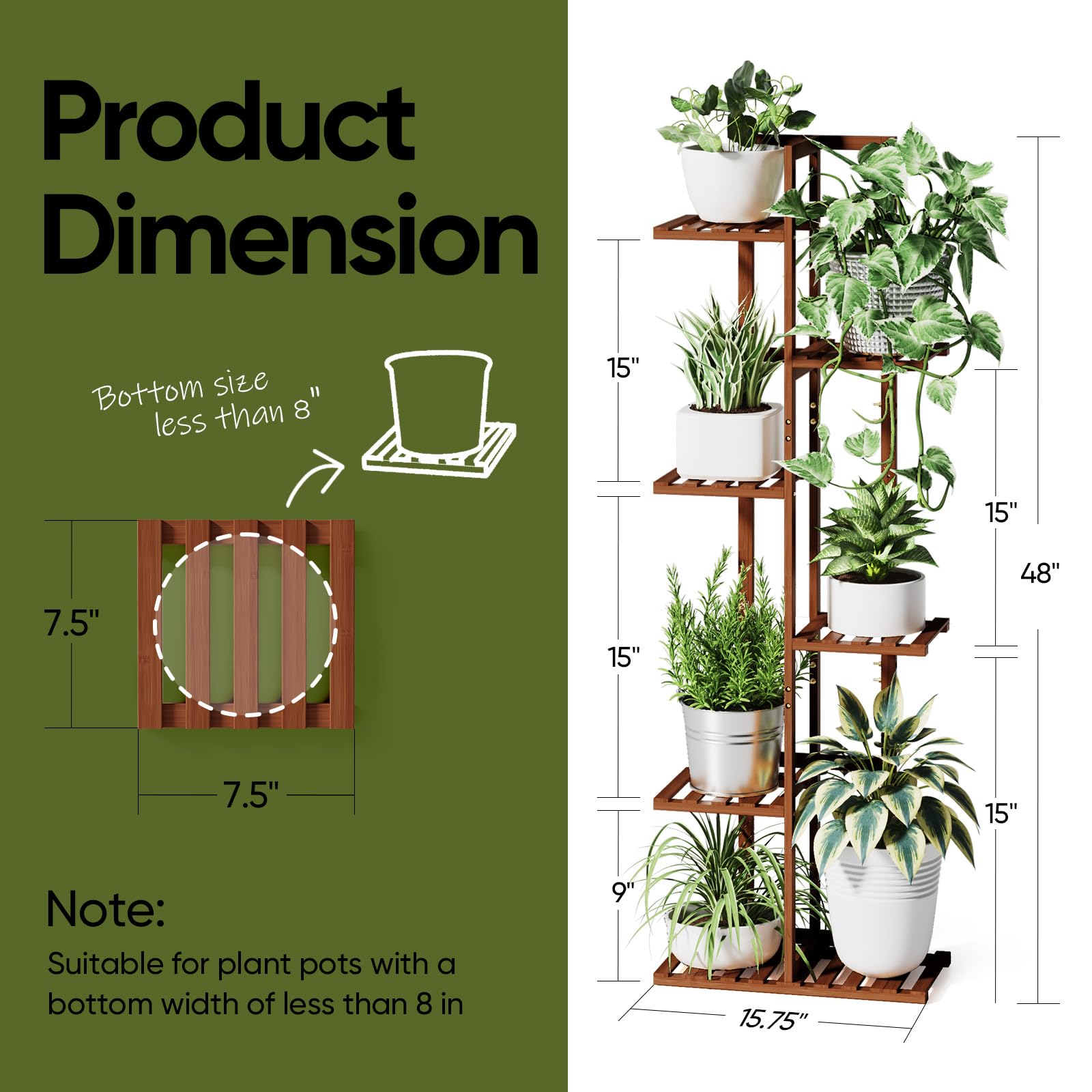 ROSSNY Plant Stand Indoor, 6 Tier 7 Potted Bamboo Plant Stands for Indoor Plants, Corner Plant Stand, Tiered Plant Stands, Plant Shelf For Indoor, Planter Holder for Multiple Plants Indoor Tall, Brown