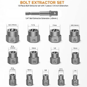 ENTAI 49-Piece Bolt Extractor Screw Extractor Set, with 13-Piece Bolt Extractor Set, 16-Piece Drill Bit Set, 19-Piece Multi-Spline Screw Extractor Set and 1-Piece Extension, Solid Carrying Case