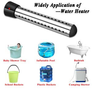 Immersion Water Heater, 1500W Portable Water Heater with 304 Stainless-Steel Guard, Electric Bucket Heater for Travel Camping Hot Bathtub Mini Inflatable Pool Black